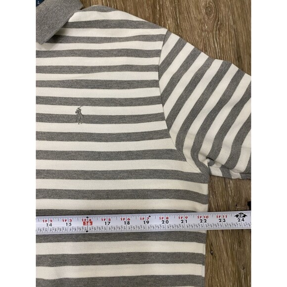 Polo Ralph Lauren Mens Polo Shirt Large Gray Striped Short Sleeve Golf Gray Pony - Picture 6 of 9